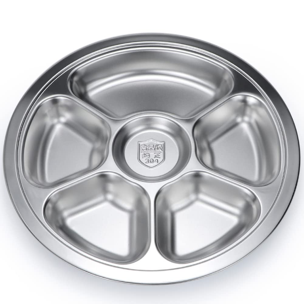 Litewoo stainless steel divided plate top view shows six compartments for organized meals.