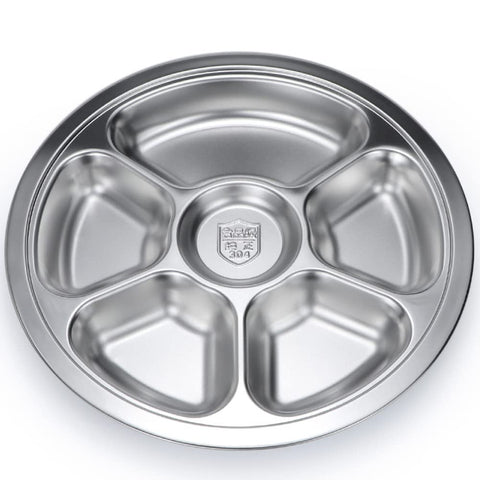 Litewoo stainless steel divided plate top view shows six compartments for organized meals.