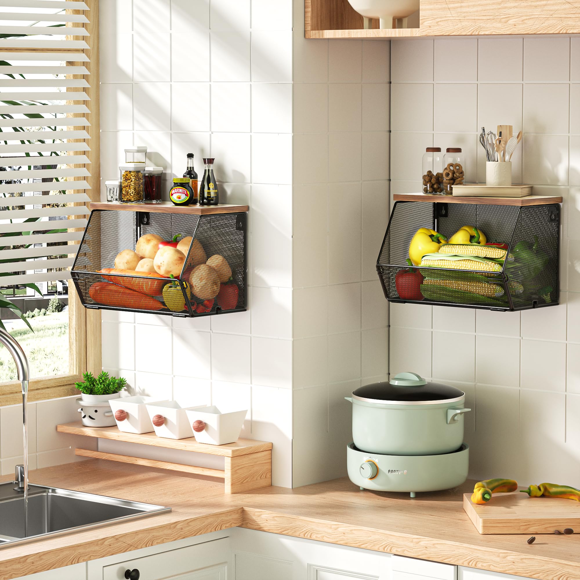 Litwaro kitchen countertop organization for fruit, bread and snacks