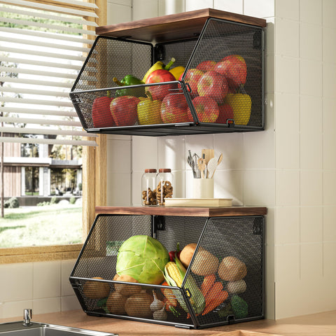 Litwaro stackable fruit basket assembly showing quick setup for organized counter space