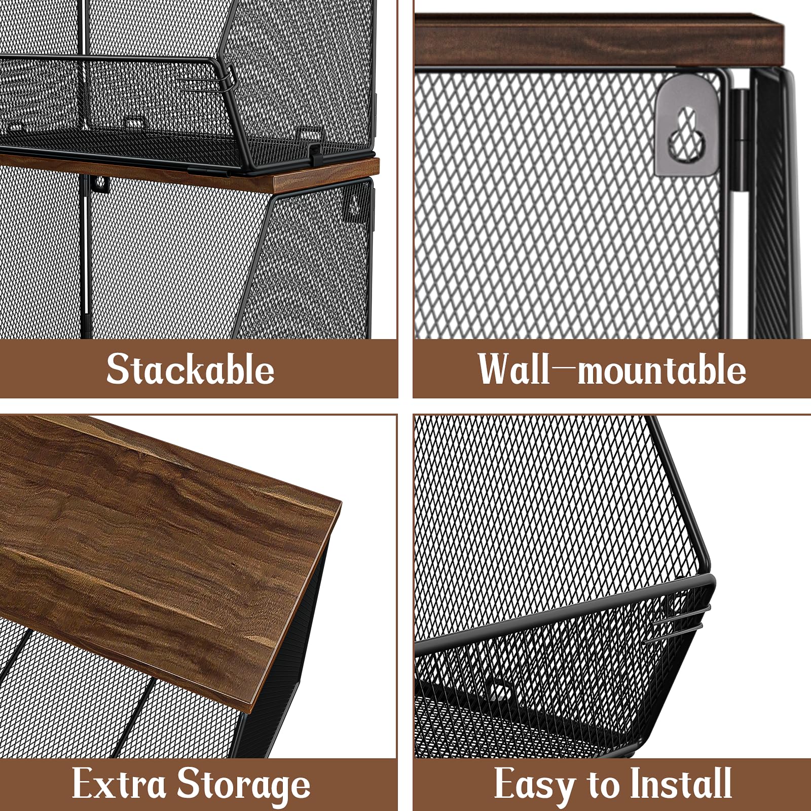 Litwaro stackable wire basket foldable design saving space in a busy kitchen