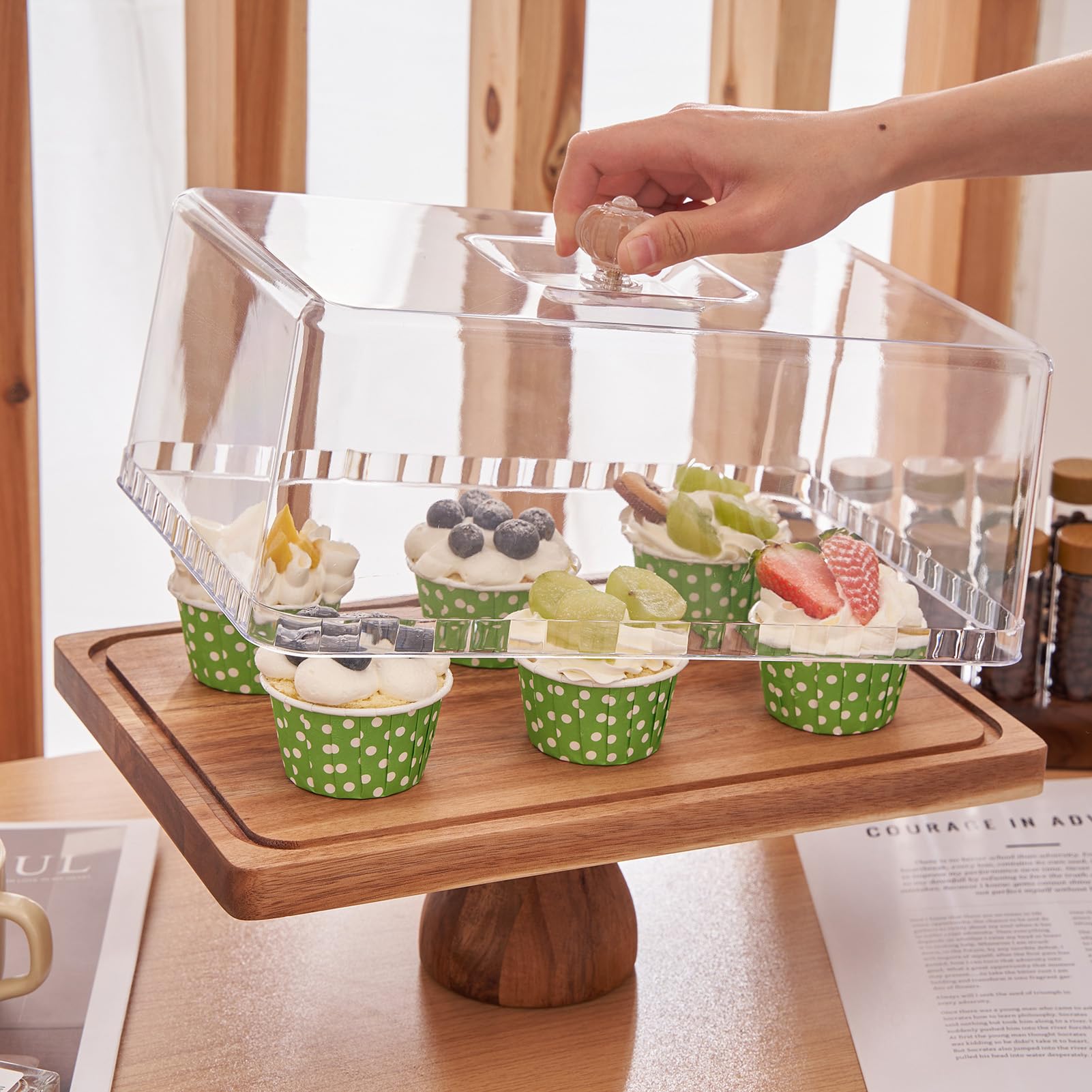 LiTY 13in acacia cake stand front view for stylish gatherings.