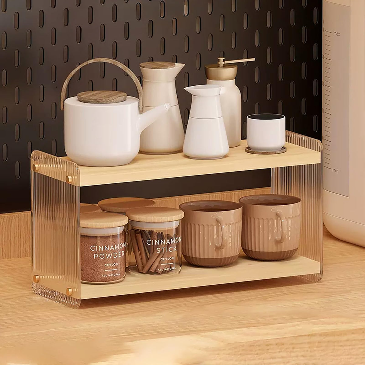 LiTY Coffee Station Organizer with two-tier acrylic design keeps mugs and accessories neatly on the counter