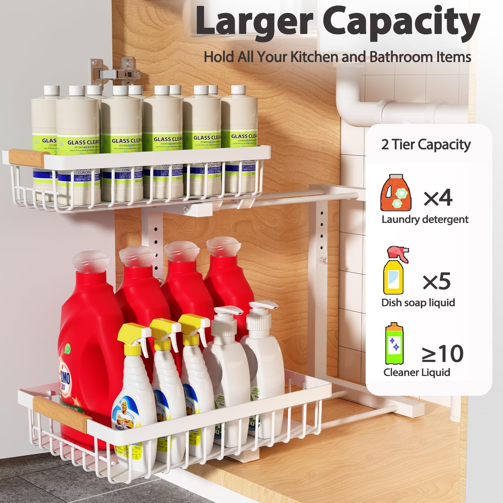 Liuoud 2-tier drawers slide smoothly for easy reach to contents.