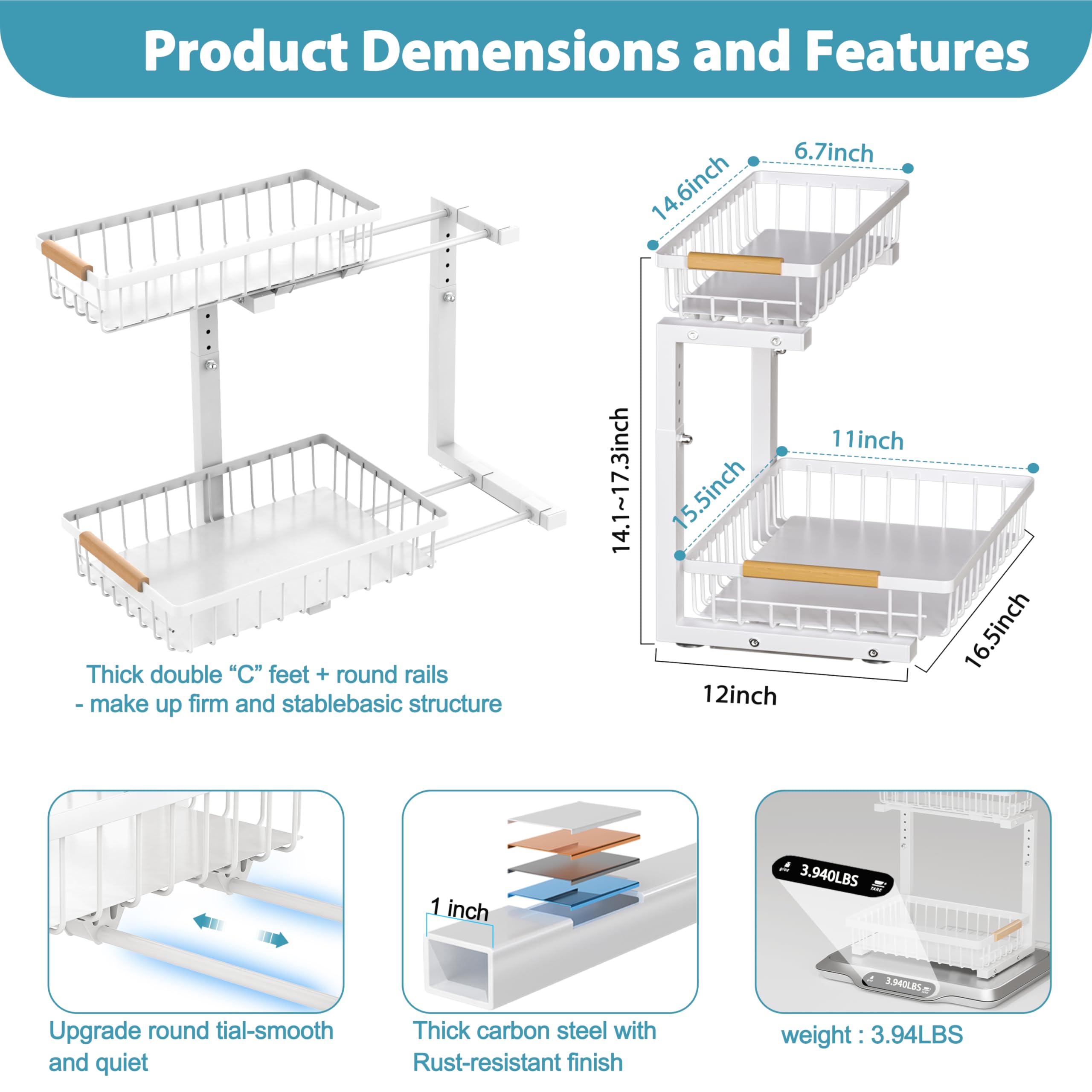 Liuoud upper and lower baskets maximize vertical storage efficiently.