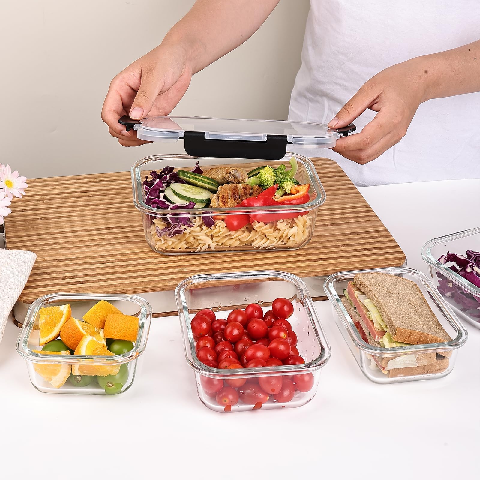 Liuruiyu 370ml rectangular glass container great for snacks and sides