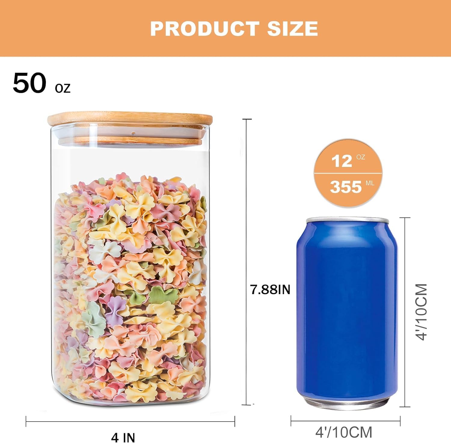 Liuruiyu 50oz square glass storage jar on kitchen counter