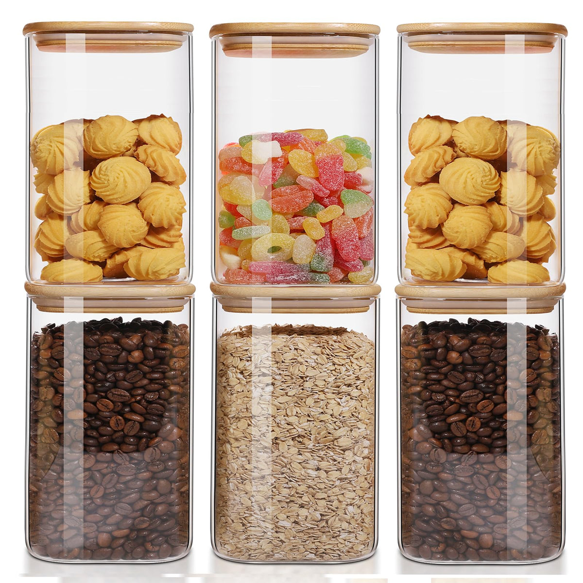 Liuruiyu 50oz square glass jar with airtight lid keeping pantry staples fresh