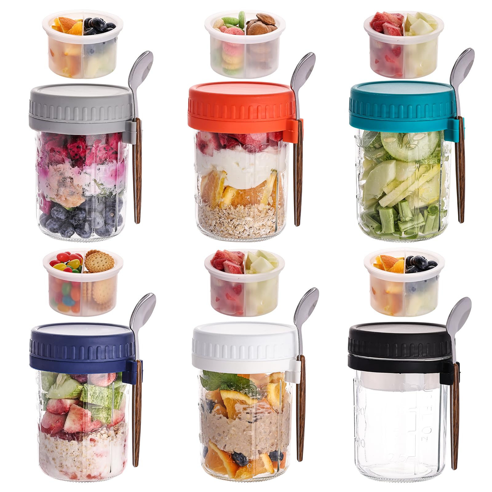 Liuruiyu 6-pack 16 oz jars with lids and spoons for organized meals