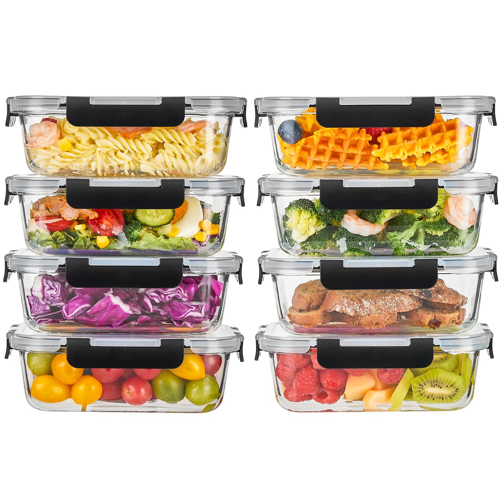 Liuruiyu 8-pack glass containers 36 oz each for family meals and meal prep
