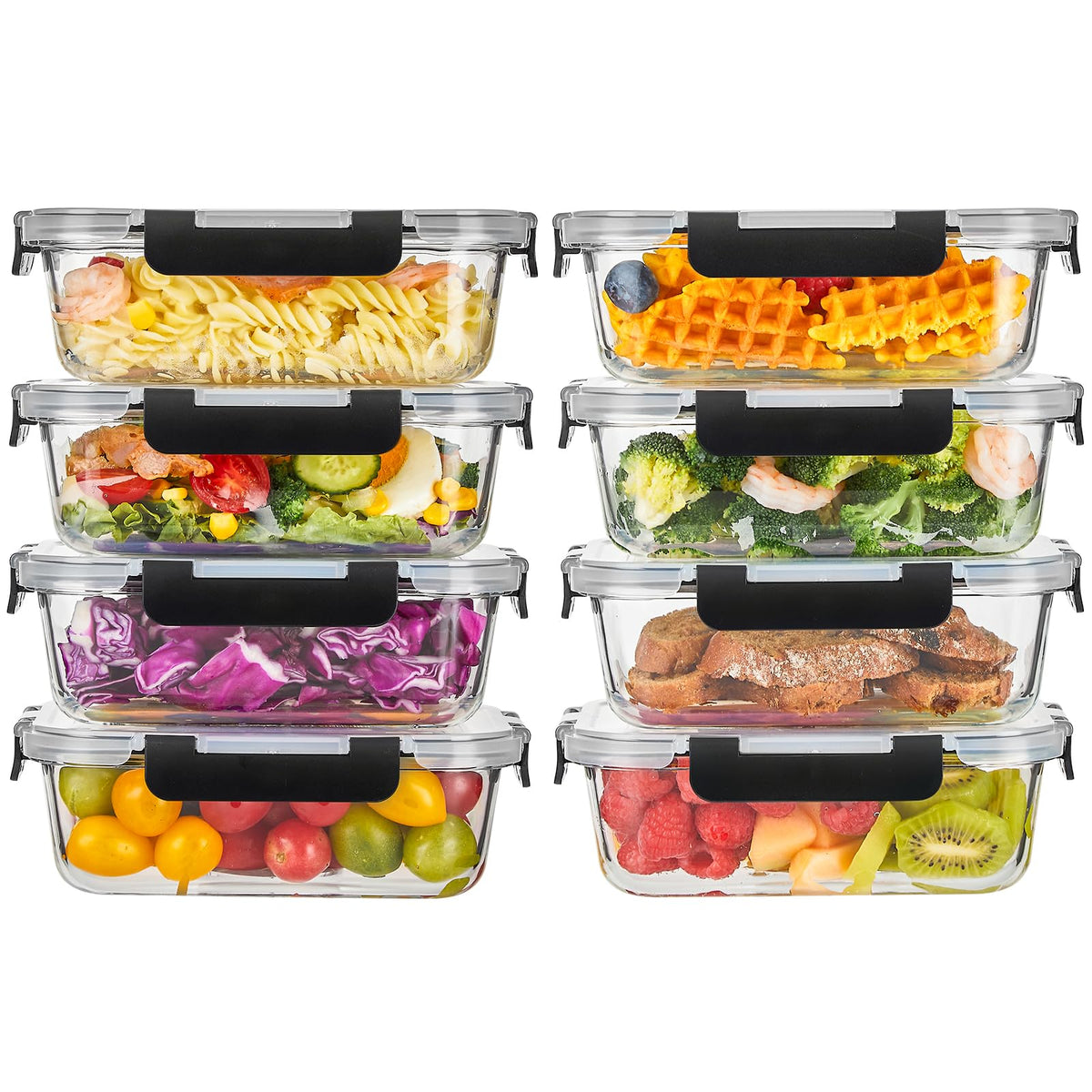 Liuruiyu 8-pack glass containers 36 oz each for family meals and meal prep