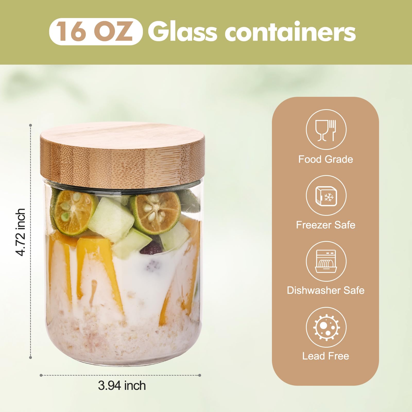 Liuruiyu fridge and freezer safe jars for meal prep.
