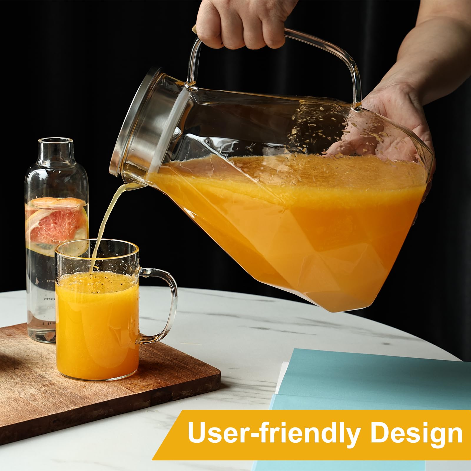 Liuruiyu glass pitcher wide-mouth 10cm for easy filling and pouring.