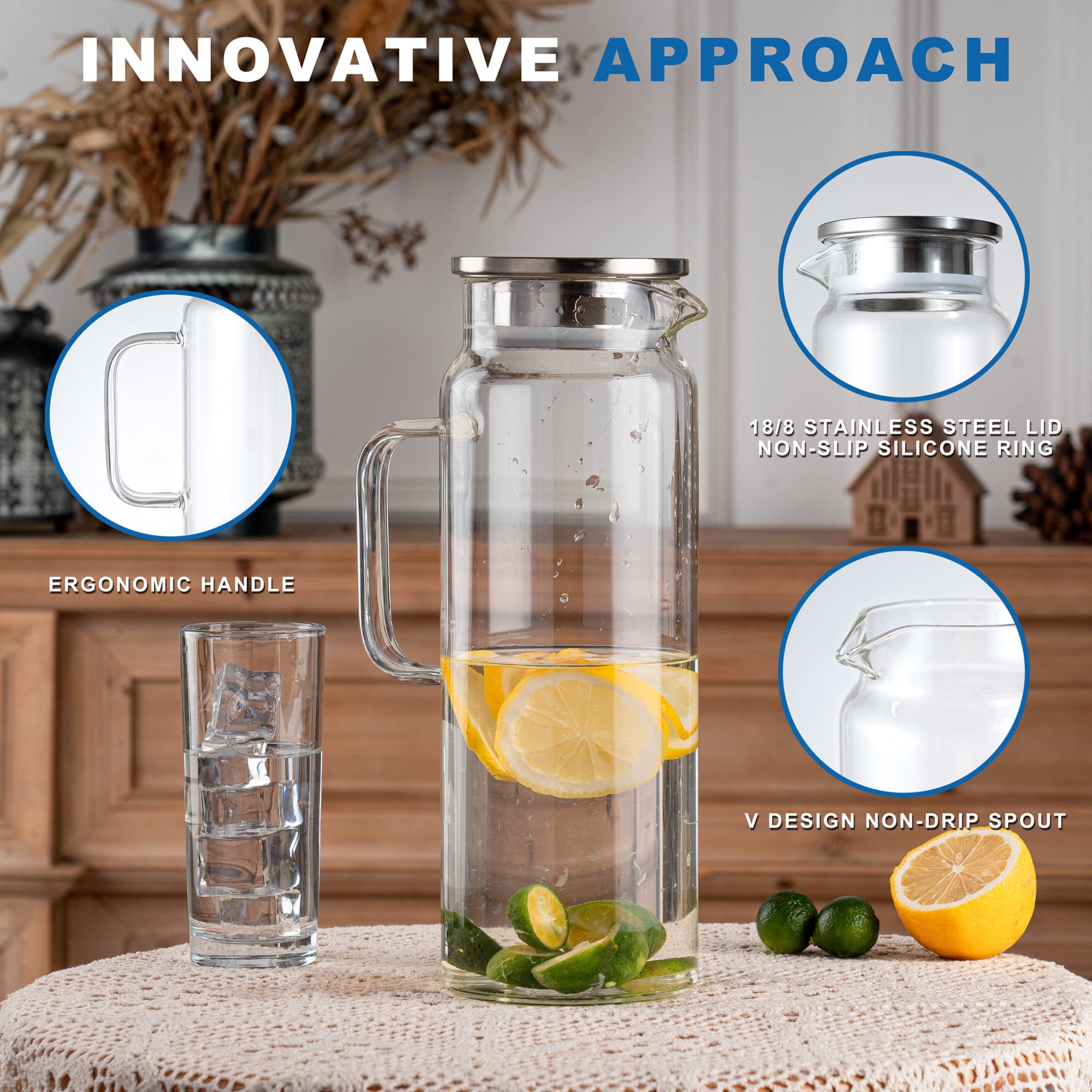 Liuruiyu pitcher with wide spout ensures smooth pouring of liquids and fruit chunks.