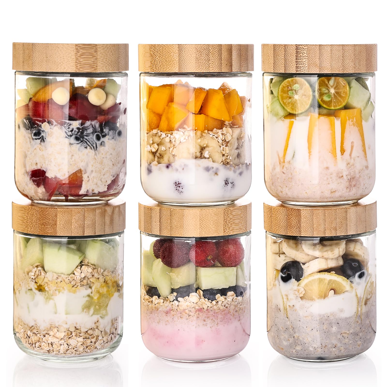 Liuruiyu overnight oats containers with bamboo lids for fresh meals.
