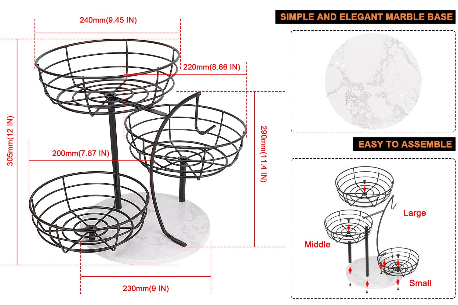 Livabber 3-tier metal stand keeps fruit, vegetables, and snacks neatly displayed.