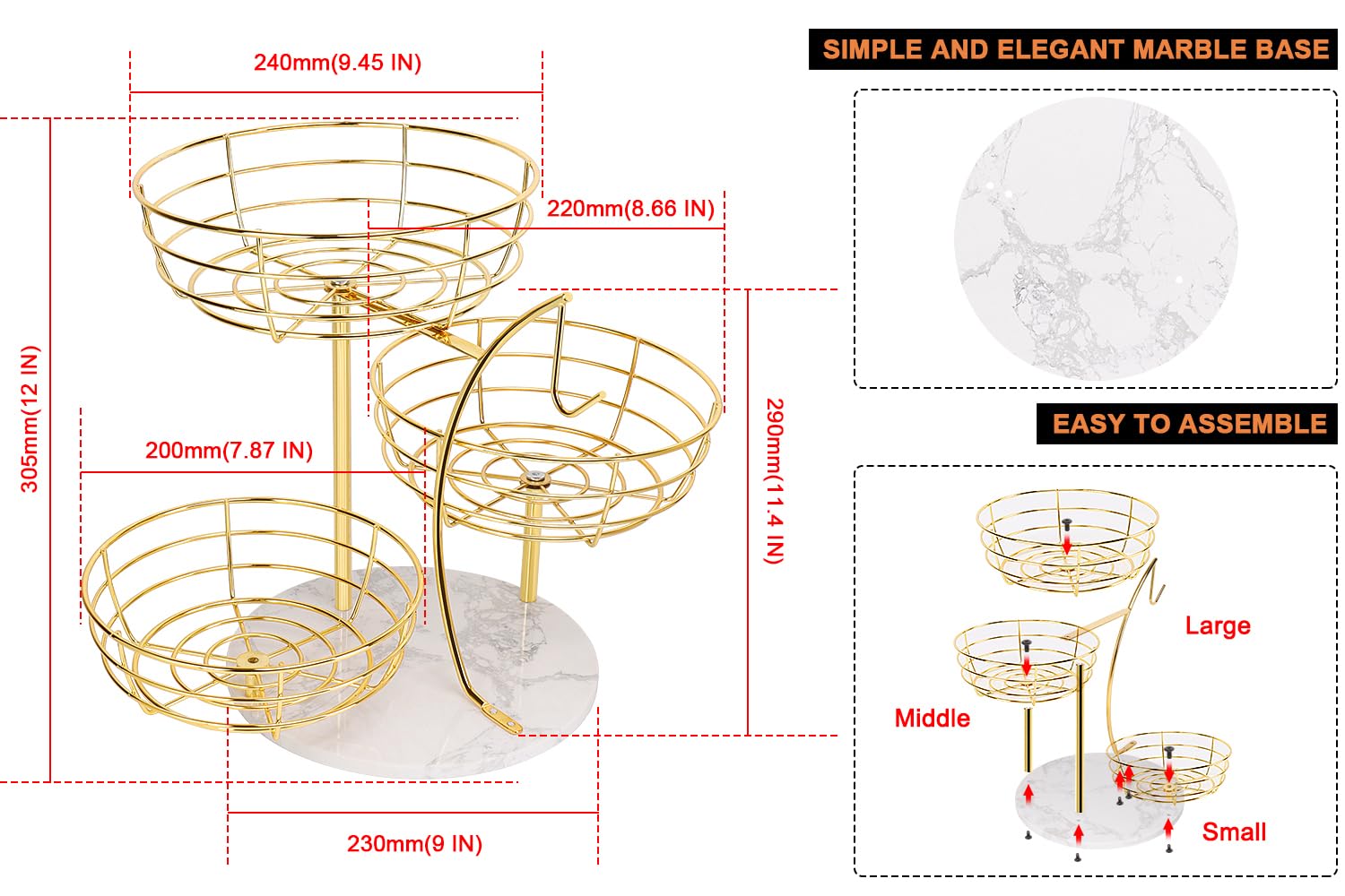 Livabber 3-tier marble base adds elegance and space for produce