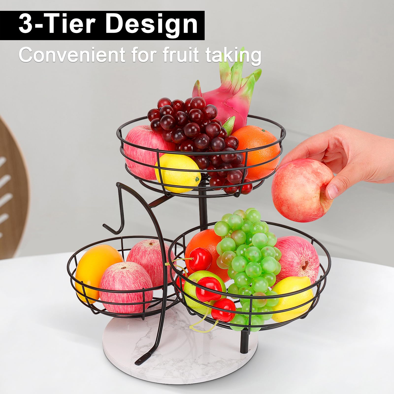 Livabber fruit storage stand is easy to assemble on a counter.