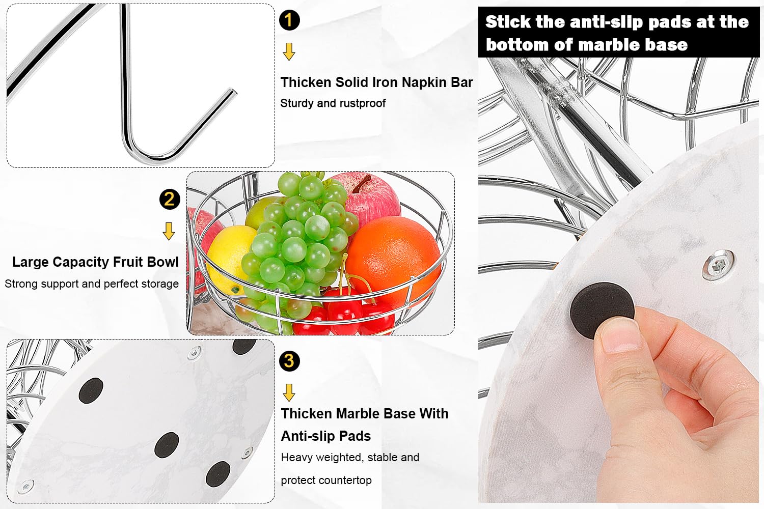 Livabber chrome-framed fruit basket offers clear, accessible display for produce.