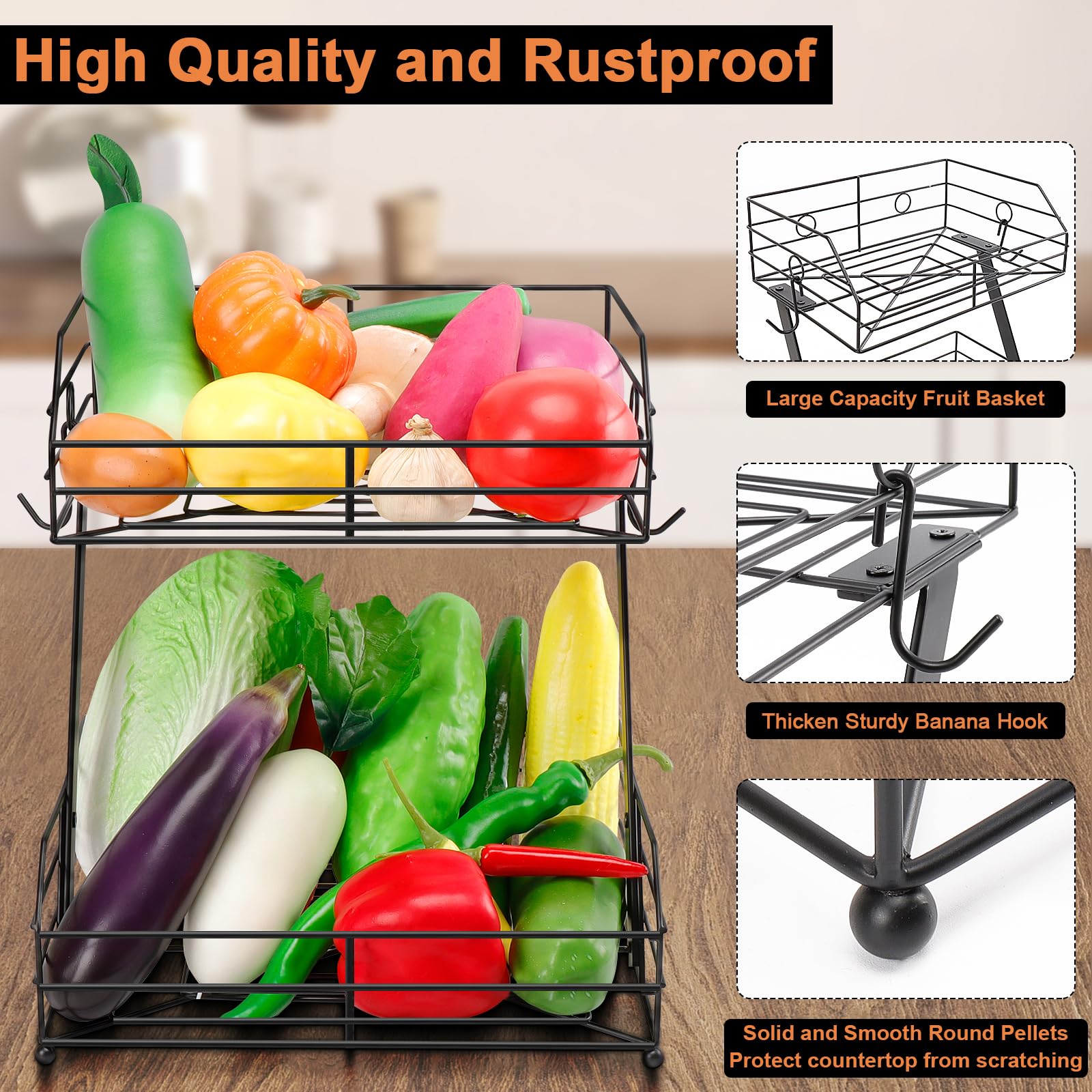 Livabber countertop wire storage keeps produce visible and airy for easy handling.