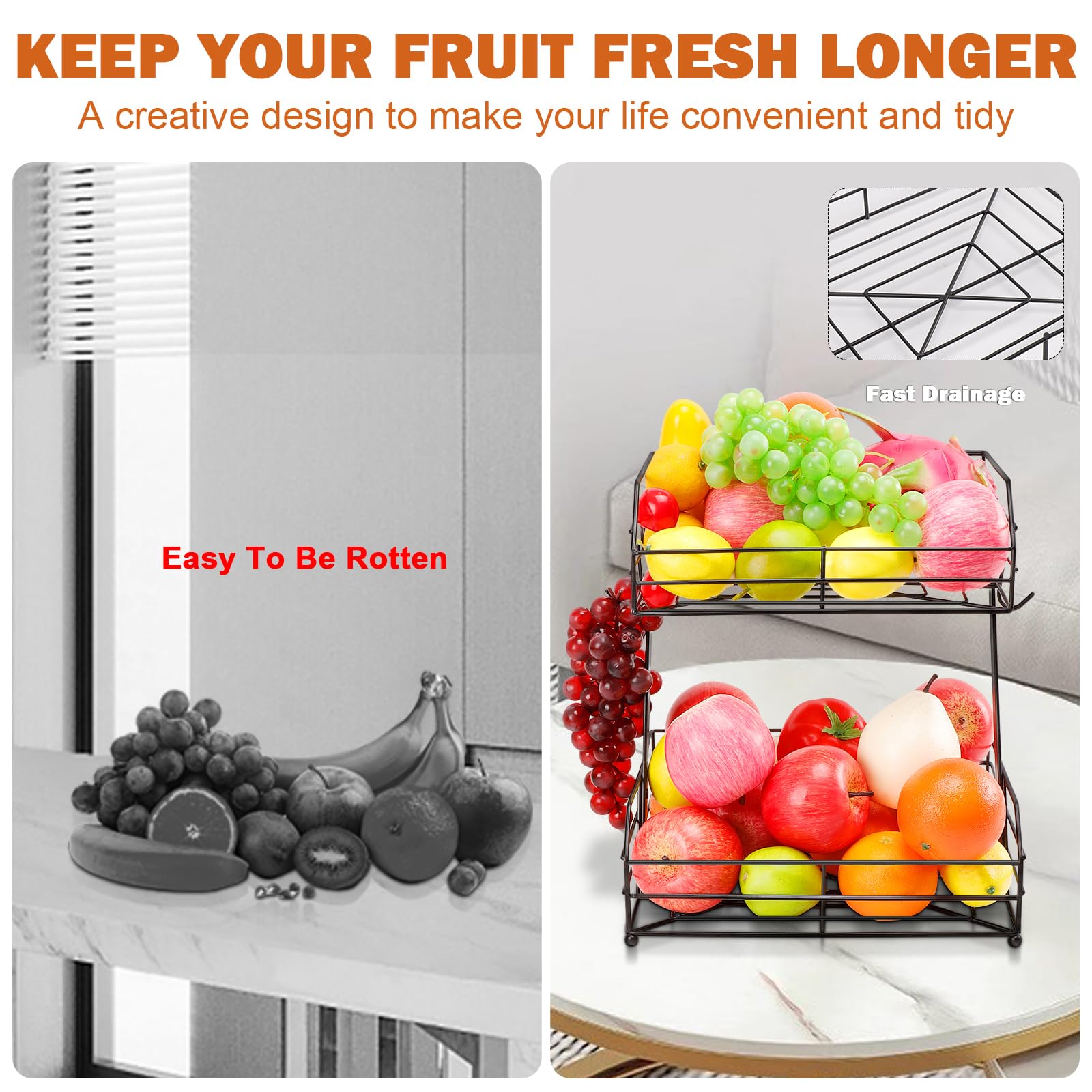 Livabber fruit and vegetable organizer neatly stores produce, breads, and snacks.