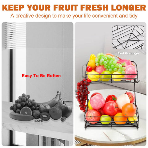 Livabber fruit and vegetable organizer neatly stores produce, breads, and snacks.