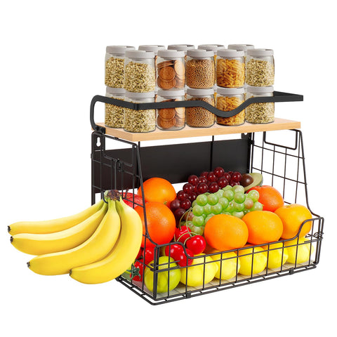 Livabber magnetic fridge organizer basket with wood shelf for tidy produce and drinks
