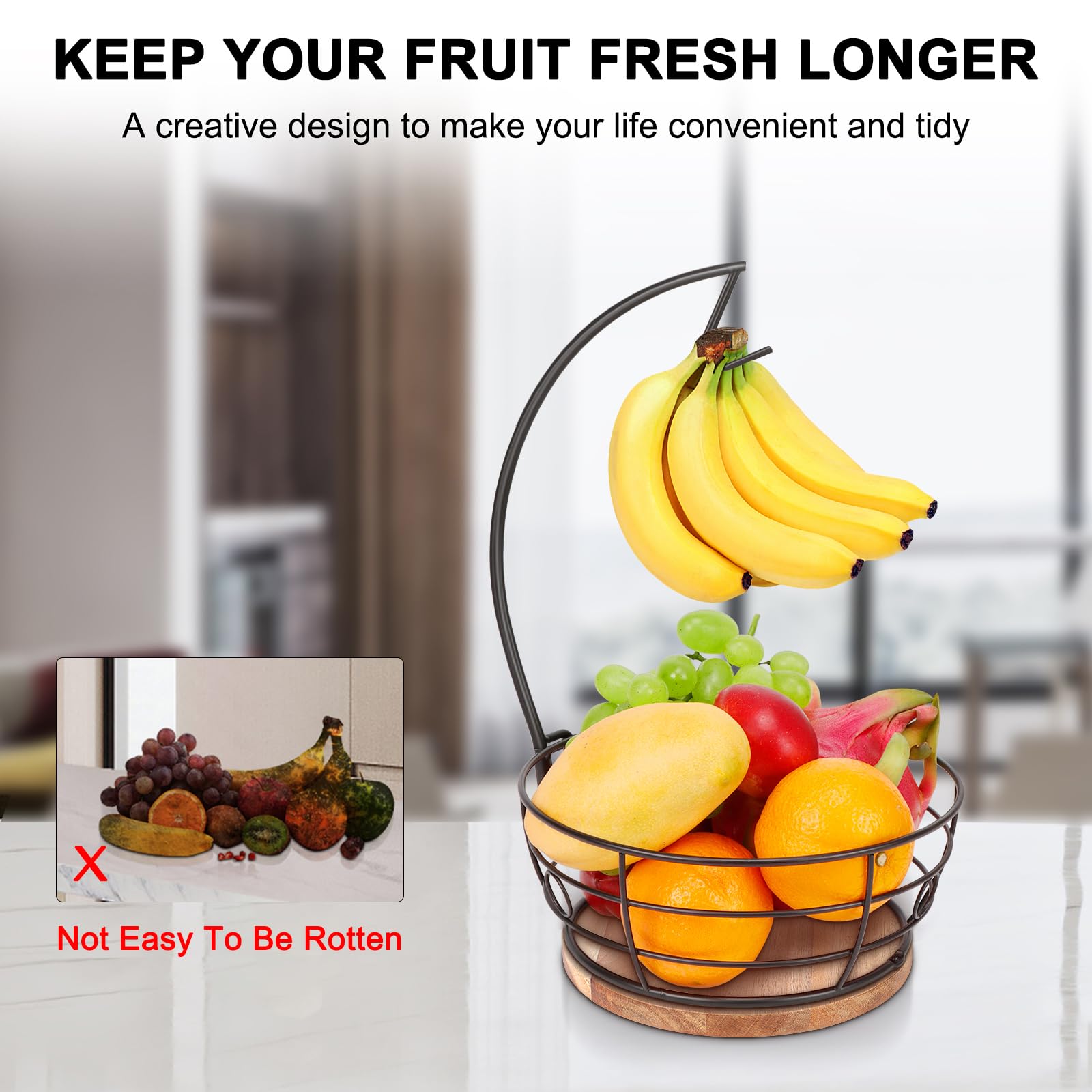 Livabber metal-framed fruit basket blends durability with a sleek modern look.