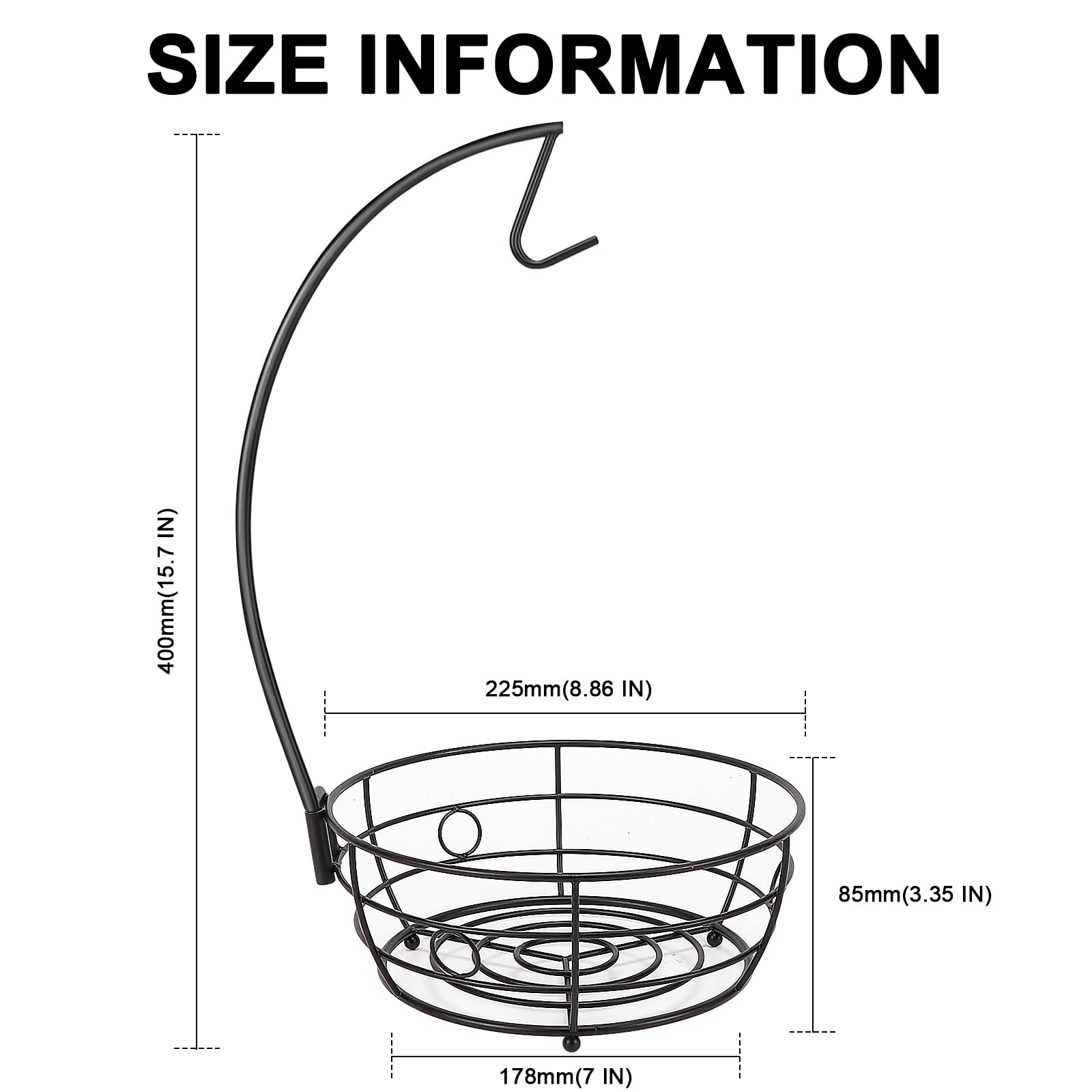 Livabber round black metal stand adds modern style while stabilizing the fruit display.
