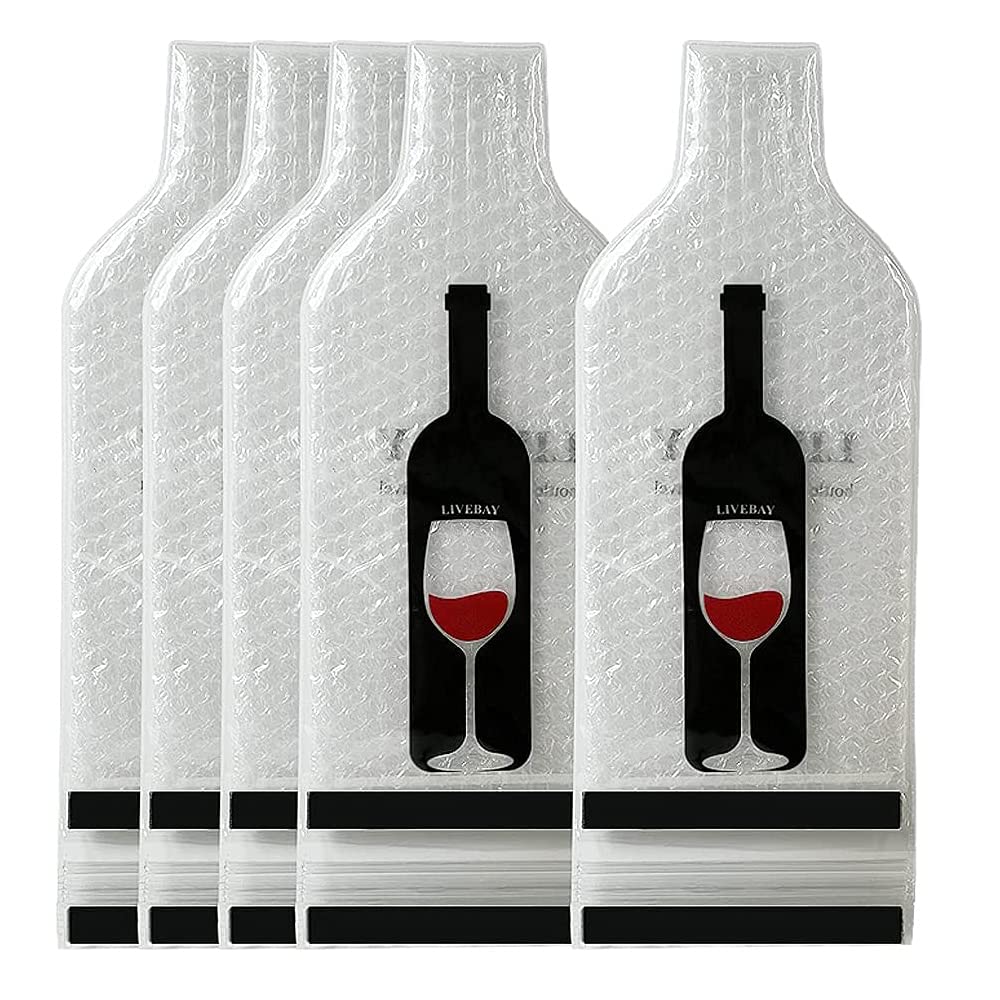 LIVEBAY 5-pack reusable wine bag for travel protects bottles during flights.