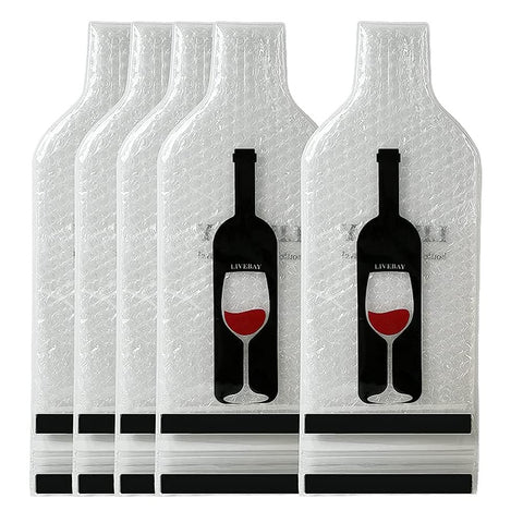 LIVEBAY 5-pack reusable wine bag for travel protects bottles during flights.