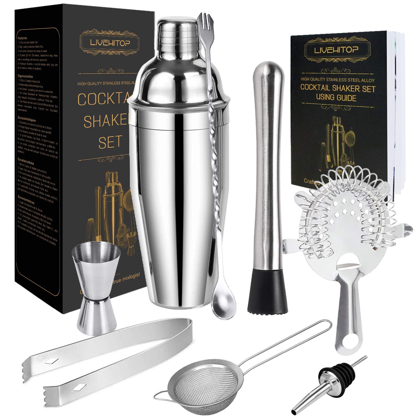 LIVEHITOP cocktail shaker 25 oz for at-home bartending with professional feel