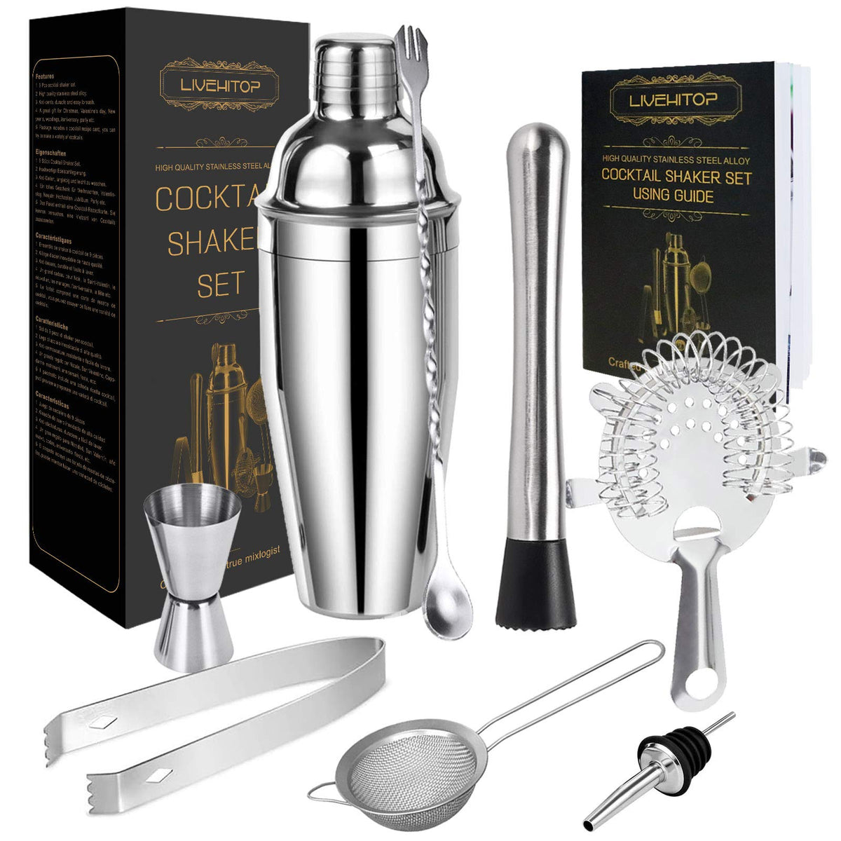 LIVEHITOP cocktail shaker 25 oz for at-home bartending with professional feel