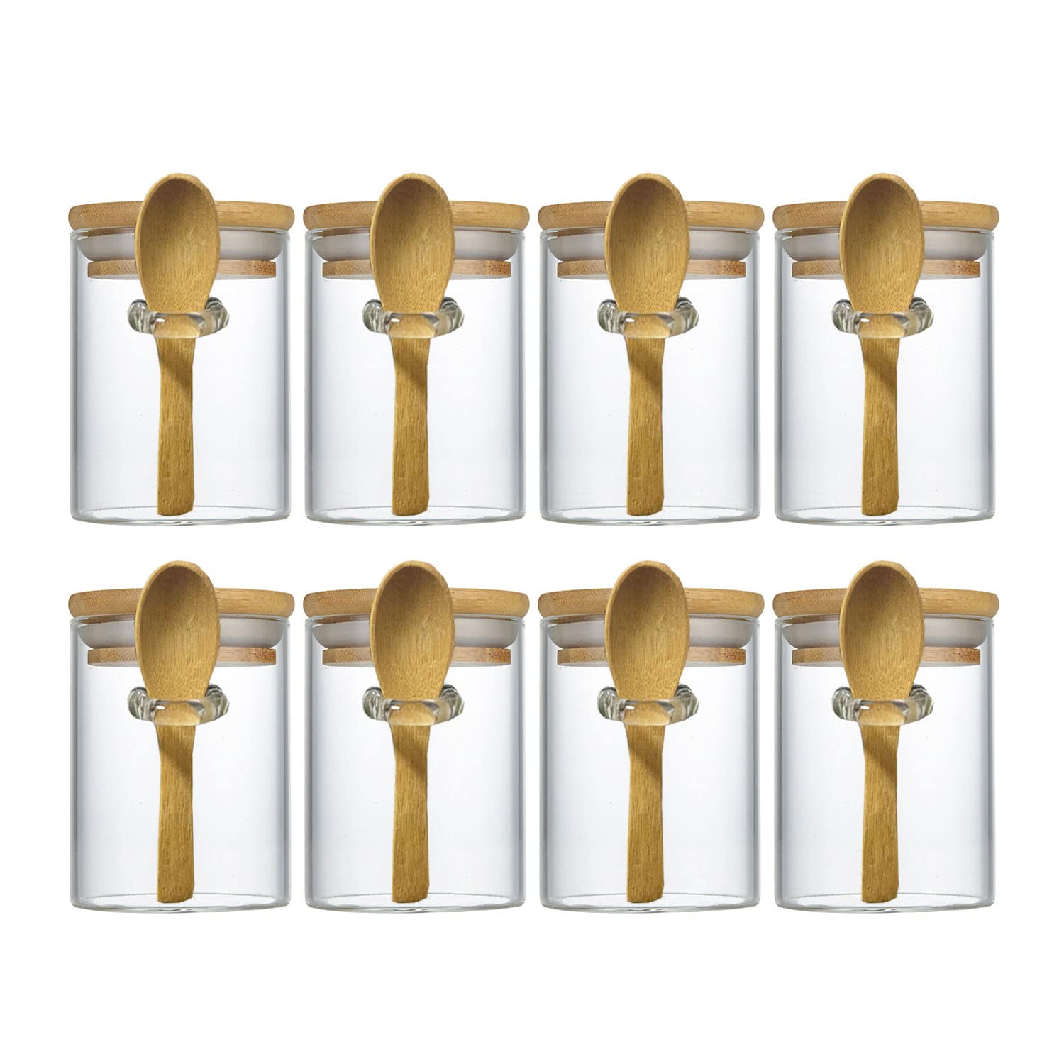 Livejun 7.6 oz airtight glass jar with bamboo lid for spice storage and easy access.