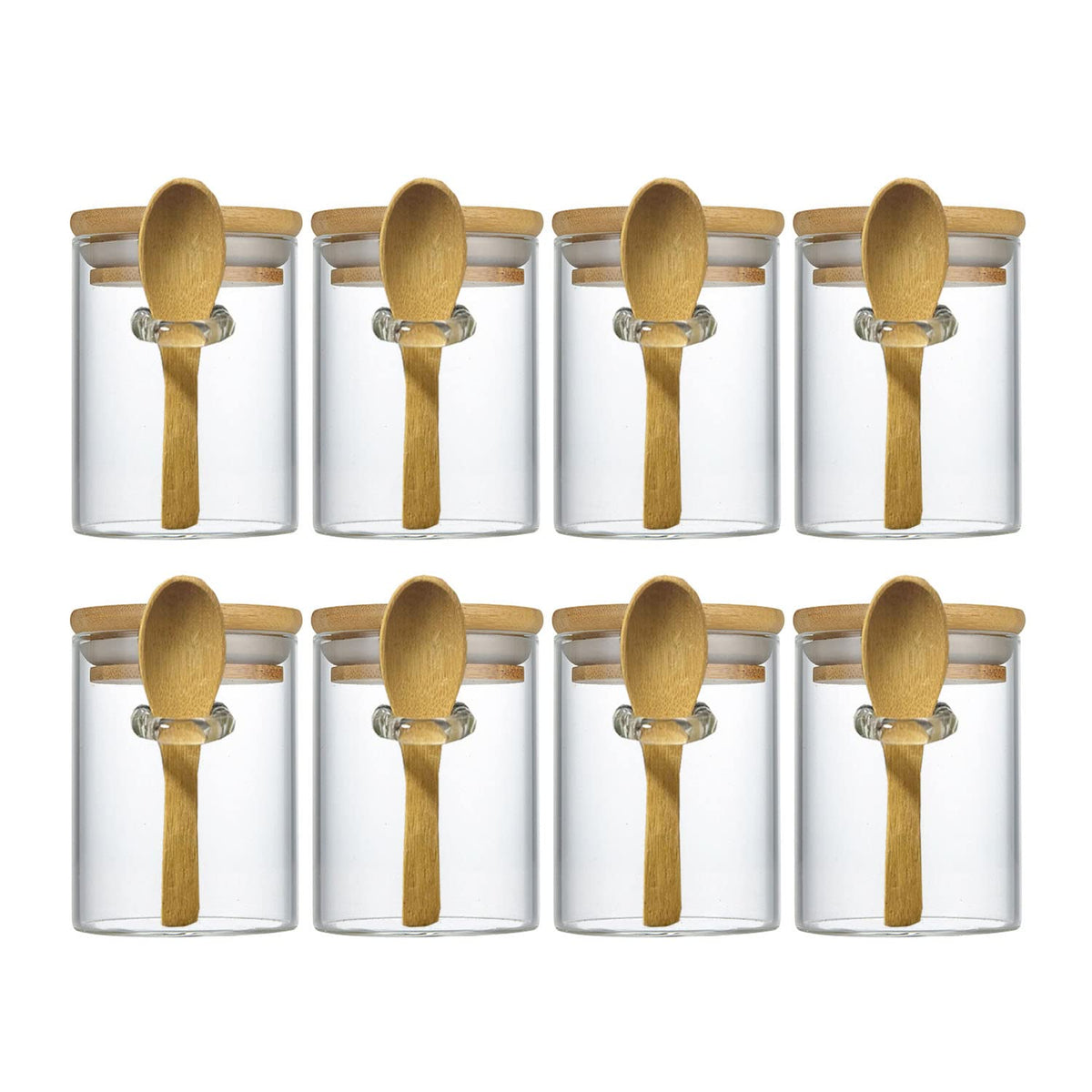 Livejun 7.6 oz airtight glass jar with bamboo lid for spice storage and easy access.