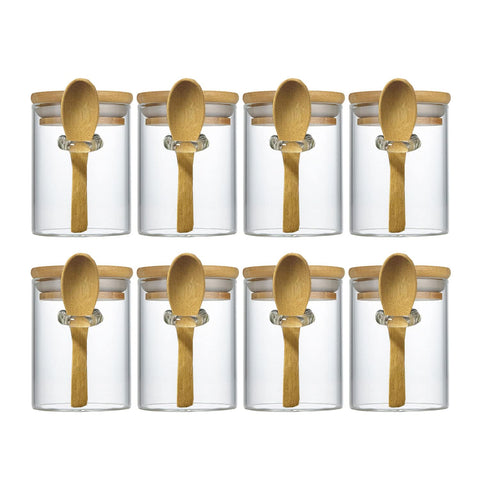 Livejun 7.6 oz airtight glass jar with bamboo lid for spice storage and easy access.