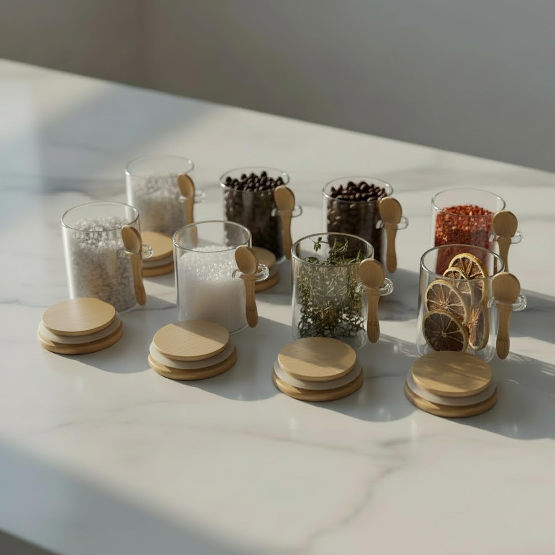 Livejun kitchen countertop jar set neatly organized for a tidy look.
