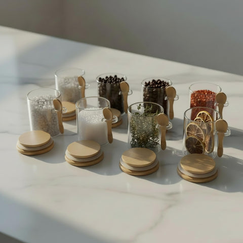 Livejun kitchen countertop jar set neatly organized for a tidy look.