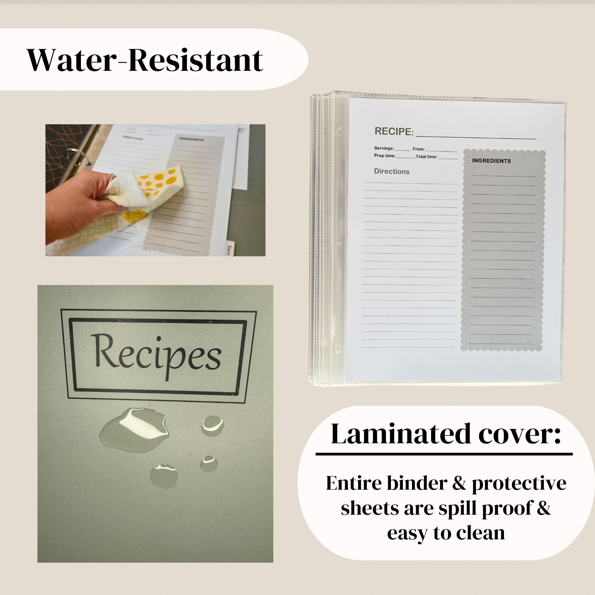 Liv'in Free 3-ring binder design allows easy adding or removing recipes.