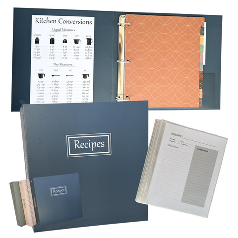 Liv'in Free recipe binder with sage-green cover keeps recipes neatly organized