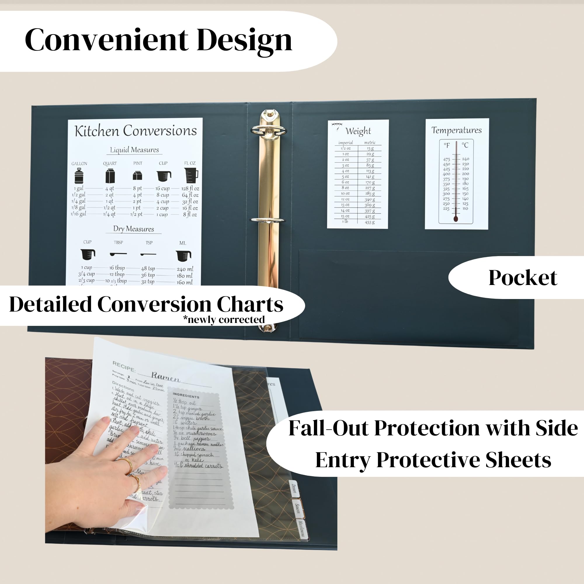 Liv'in Free 3-ring binder design for easy adding and removing recipes