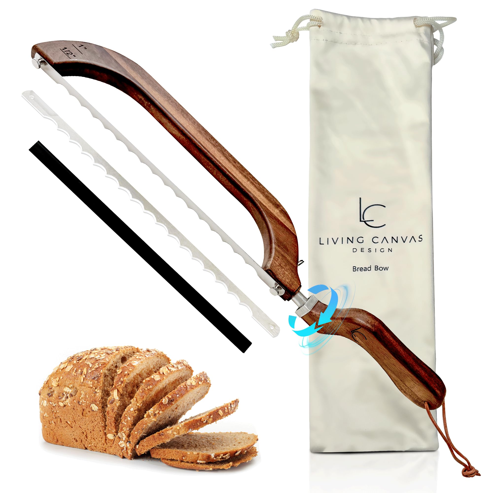 Living Canvas Design Bread Bow Knife with wooden handle for smooth, even slices.