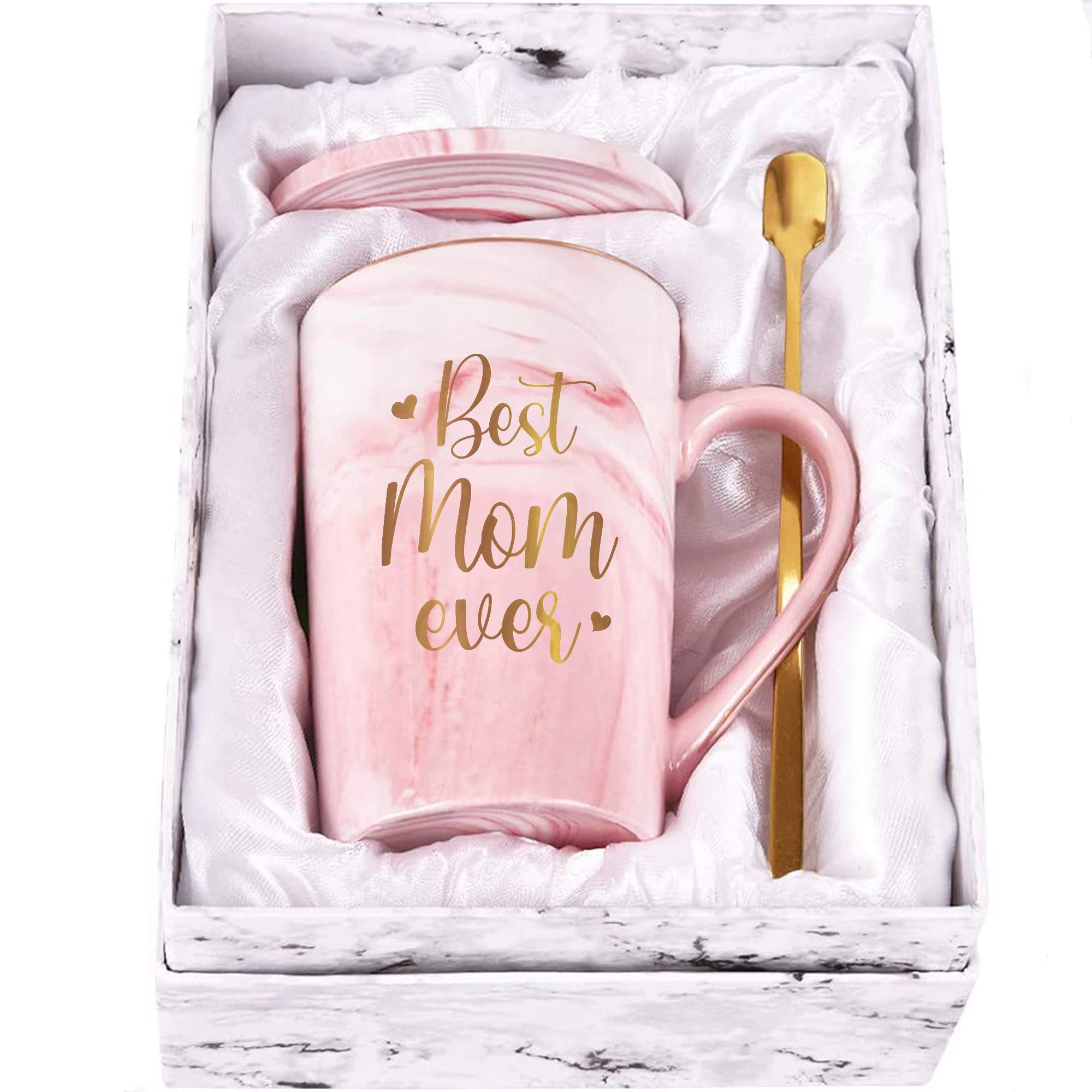 Livinges Best Mom Ever mug front view in pink for daily coffee enjoyment.