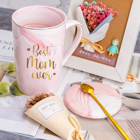 Livinges Best Mom Ever mug morning coffee setup for daily routine.