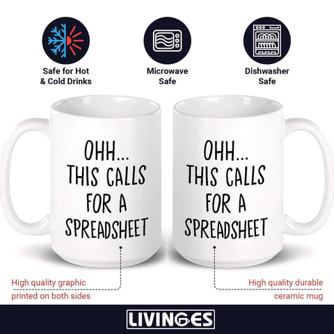 Livinges front view of spreadsheet mug, perfect for caffeine fueled accounting mornings.