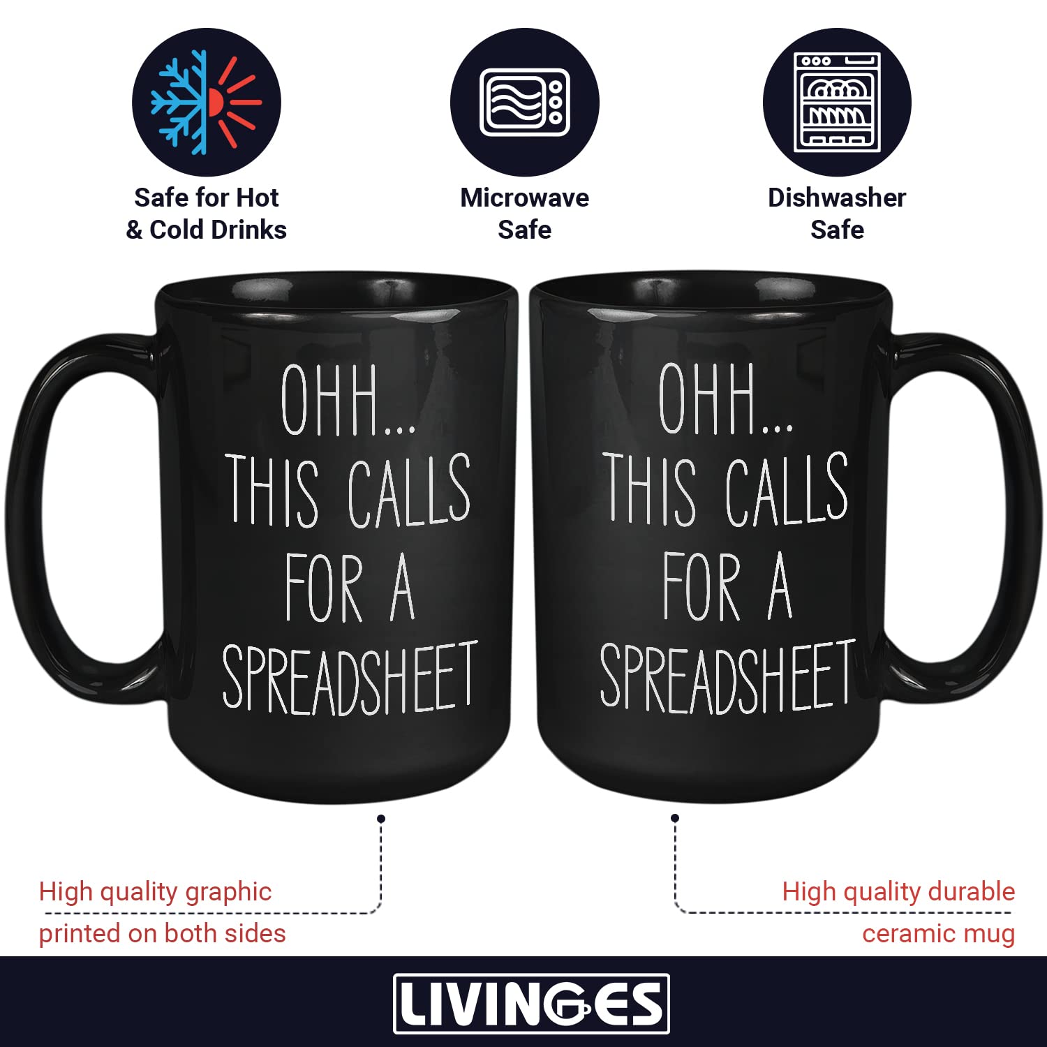 Livinges office Excel mug design promoting lighthearted productivity