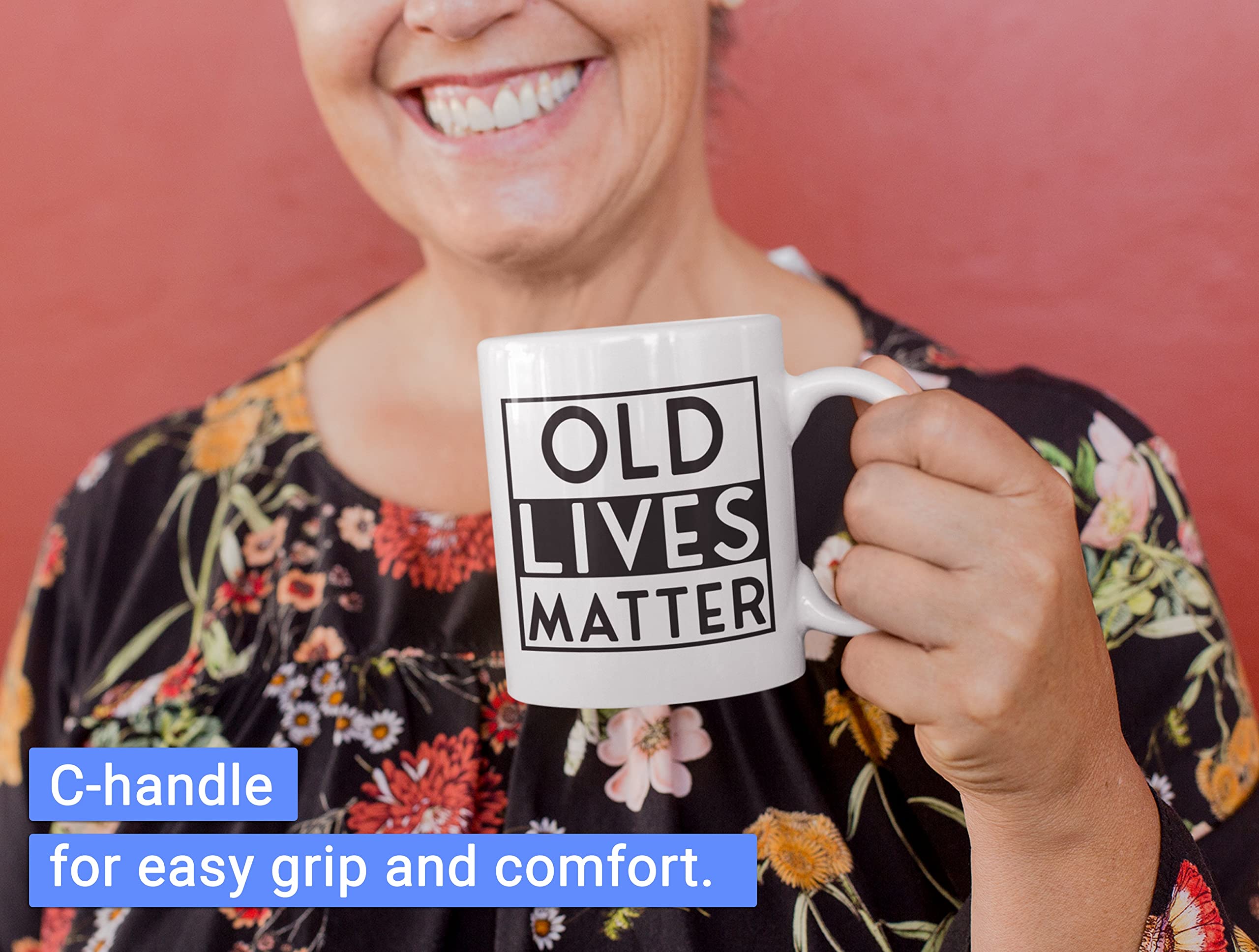 Livinges Old Lives Matter mug, bottom view, durable, high-quality ceramic.