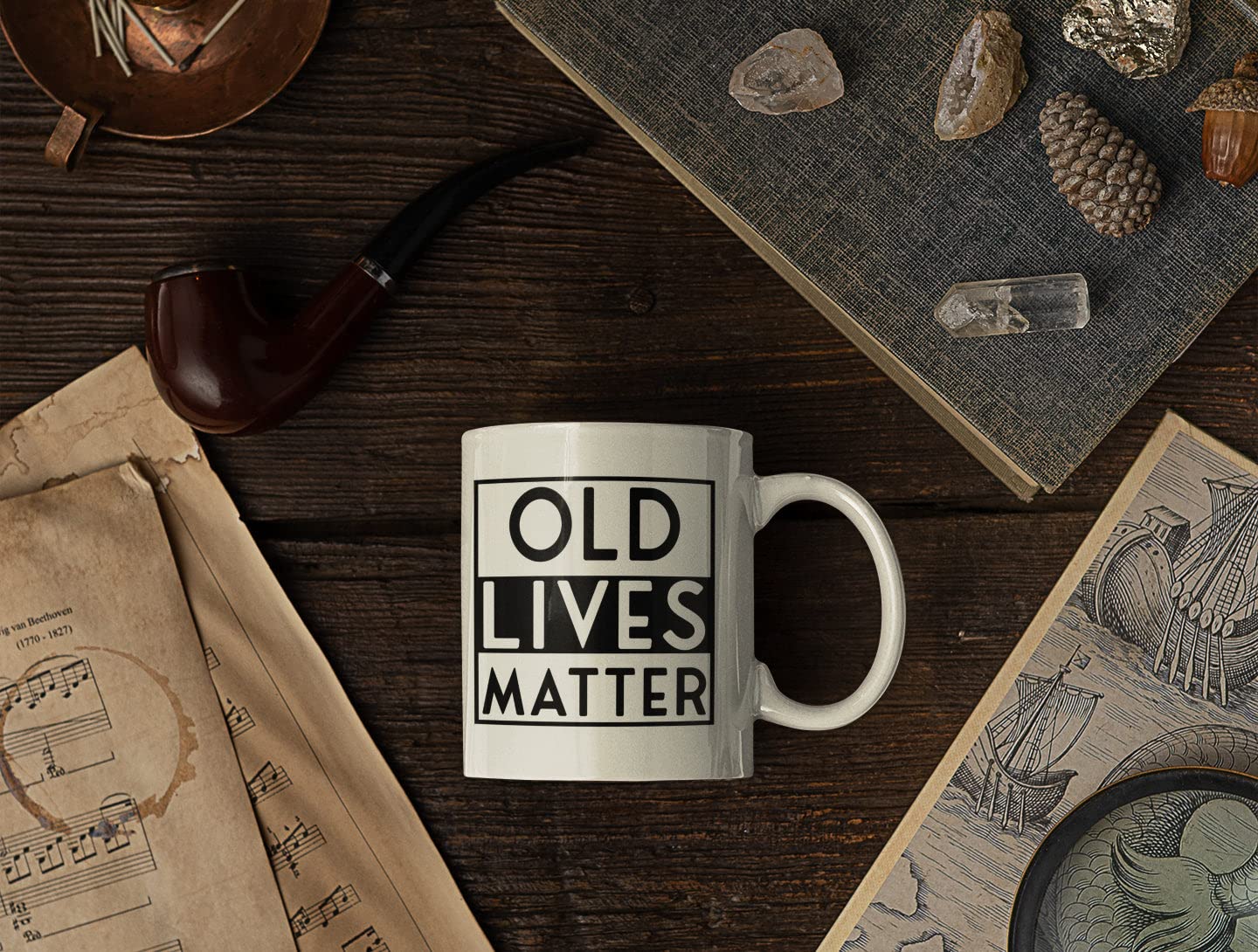 Livinges Old Lives Matter mug, easy-clean ceramic with fade-resistant print.