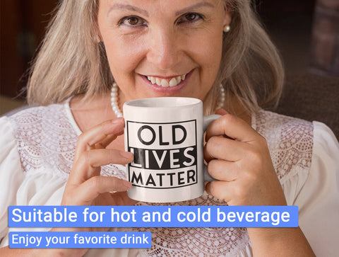 Livinges Old Lives Matter mug, packaging ready, perfect gift presentation.