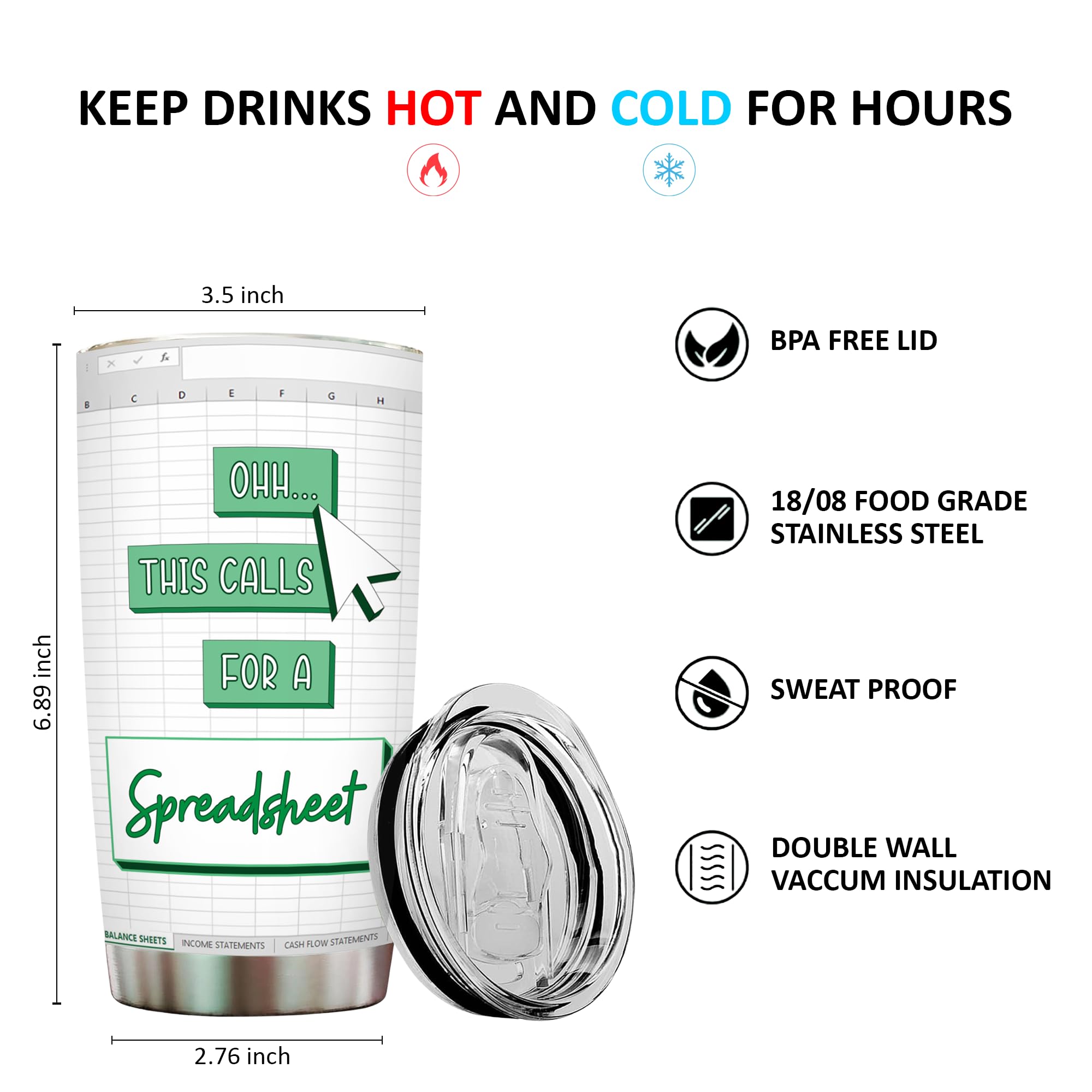 Livinges spreadsheet-tumbler-desk-scene highlights durable stainless steel for long workdays